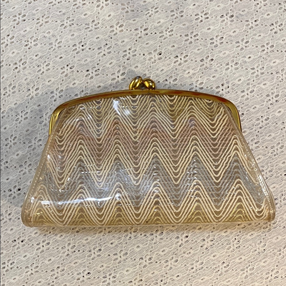 Vintage Burberry Lucite Beaded Clutch Gold Tone Frame Closure 1950s